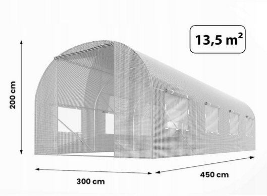 Садовая теплица с окнами Plonos 13,5m2 Белая = 450х300х200 см (4975)