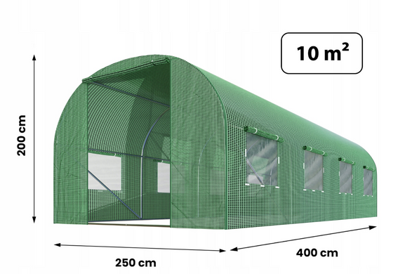 Садова теплиця з вікнами Plonos 10m2 Зелена = 250х400х200 см (4916)