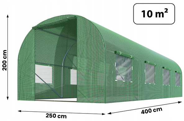 Садова теплиця з вікнами та наскрізним проходом Plonos 10m2 Зелена = 400х250х200 см (4973)