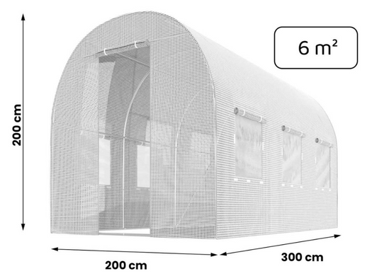 Садова теплиця з вікнами Plonos 6m2 Біла = 300х200х200 см (4970-A)