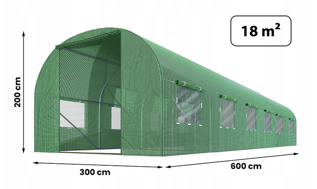 Садова теплиця з вікнами Plonos 18m2 Зелена = 300х600х200 см (4918)