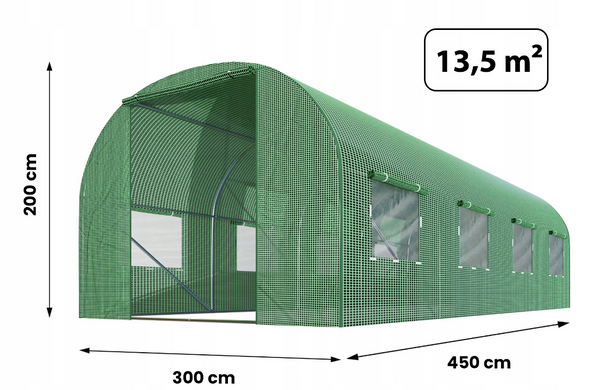 Садовая теплица с окнами Plonos 13,5m2 Зеленая = 300х450х200 см (4917)