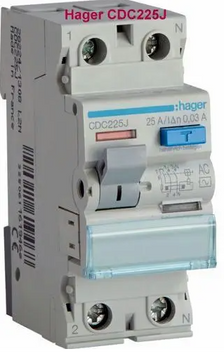 Диференціальне реле (ПЗВ) 2-полюсний Hager CD225J 2P 25A 30mA AC