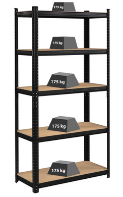 Стелаж металевий FunFit 180 х 270 х 40 см 5 полиць для складу, гаража, магазину та підвалу чорний
