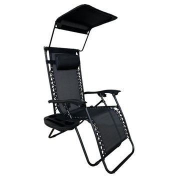Розкладне крісло шезлонг Zero Gravity LEOBRO з козирком Чорне
