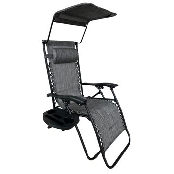 Розкладне крісло шезлонг Zero Gravity LEOBRO з козирком Темно-сіре