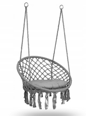 Садовая качеля гнездо плетеная подвесная BOHO Серая круглая для детей 80 см + подушка