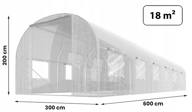 Садова теплиця з вікнами Plonos 18m2 Біла = 300х600х200 см (4977)