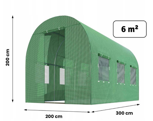 Садова теплиця з вікнами Plonos 6m2 Зелена = 200х300х200 см (4910-A)